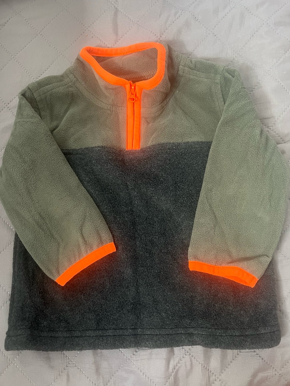 Boy’s Fleece Pullover Sweatshirt - Olive Green & Charcoal with Neon Orange Trim